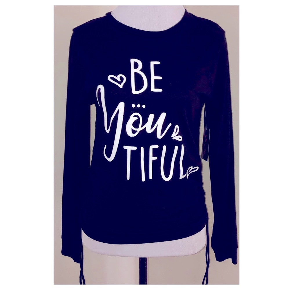 NWT, Black Long Sleeve Bible Verse Inspirational Tee, Juniors Sz M